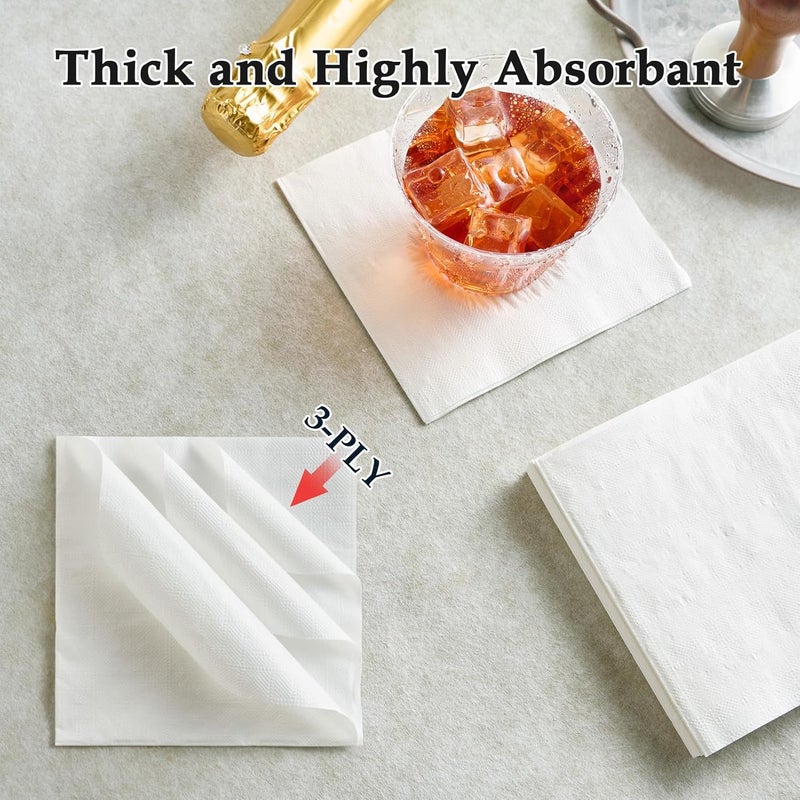 Vplus 500 Pack Cocktail Napkins Paper, 3-Ply Beverage Napkins, Disposable White Square Napkins, Perfect for Restaurant, Event, Bar, Wedding, Baby Shower and Daily Use - Image 5